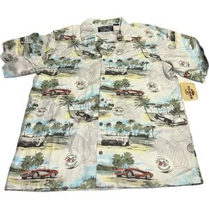 '55 Corvette‎ Hawaiian Button Down Shirt Men's XXL Pin-Up Palm Trees Floral NWT